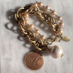 John Wind Maximal Art Sorority Gal Cotton Pearl Initial Monogram Charm Bracelet